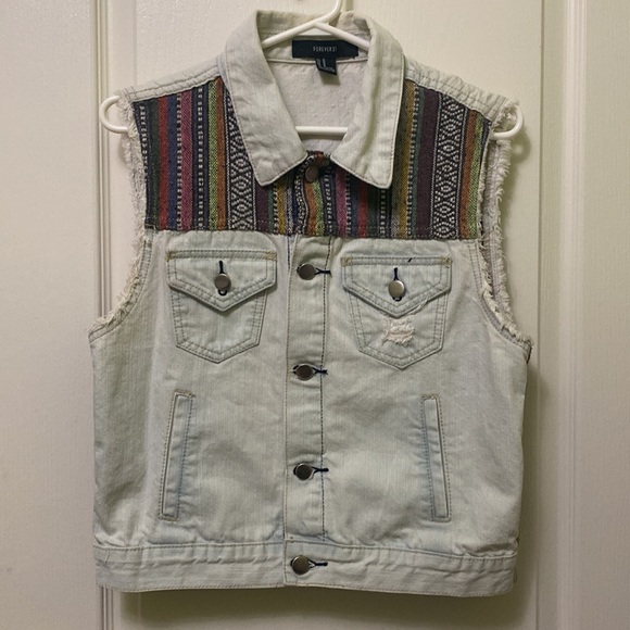 Distressed Forever 21 Jean Washed Vest with Colourful Fabric - Picture 6 of 6